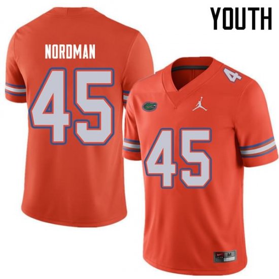 Youth Florida Gators #45 Charles Nordman NCAA Jordan Brand Orange Authentic Stitched College Football Jersey FRL5762FI